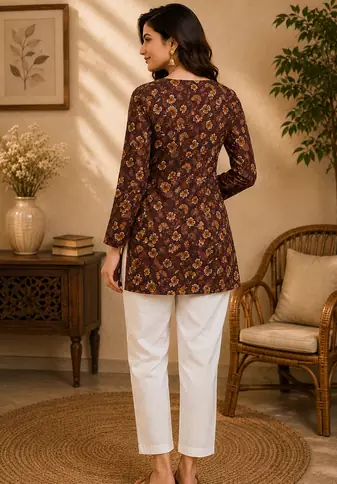 MAROON Rayon DIGITAL PRINTED KURTI 