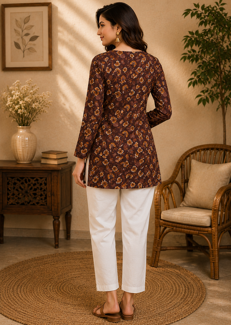 MAROON  REYON WITH DIGITAL PRINTED STYLISH WEAR KURTI 
