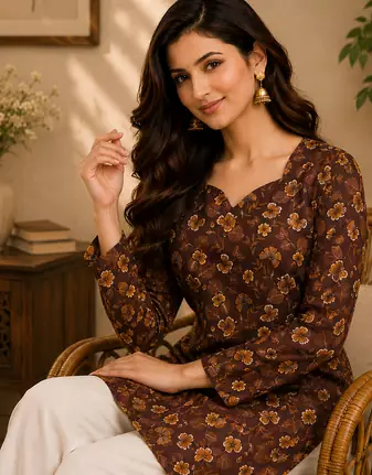 MAROON Rayon DIGITAL PRINTED KURTI 