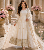 Pure natural vichitra silk anarkali gown with sequence work & dupatta