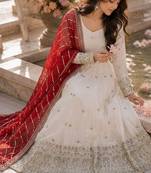 Pure natural vichitra silk anarkali gown with sequence work & dupatta