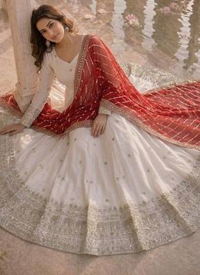 Pure natural vichitra silk anarkali gown with sequence work & dupatta 2