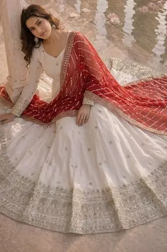 Pure natural vichitra silk anarkali gown with sequence work & dupatta