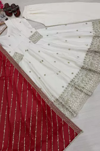 Pure natural vichitra silk anarkali gown with sequence work & dupatta