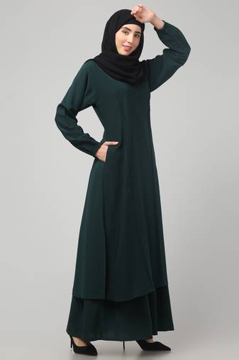 Abaya dress with elasticated sleeves made with nida matte fabric 