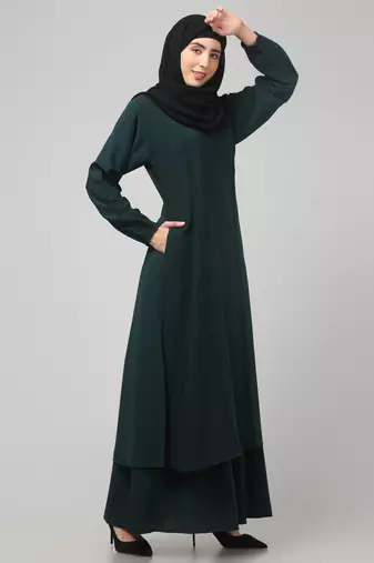 Abaya dress with elasticated sleeves made with nida matte fabric 