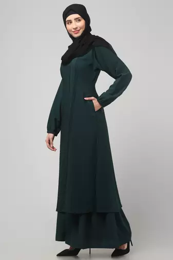Abaya dress with elasticated sleeves made with nida matte fabric 