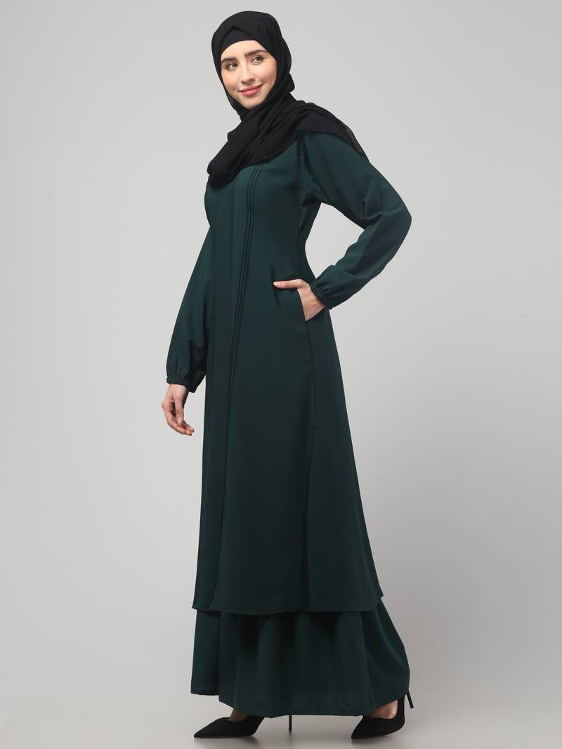 Abaya dress with elasticated sleeves made with nida matte fabric 