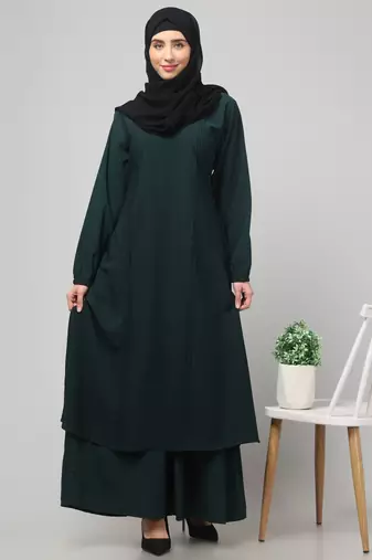 Abaya dress with elasticated sleeves made with nida matte fabric 
