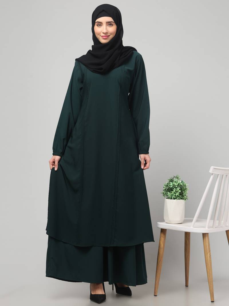 Abaya dress with elasticated sleeves made with nida matte fabric 