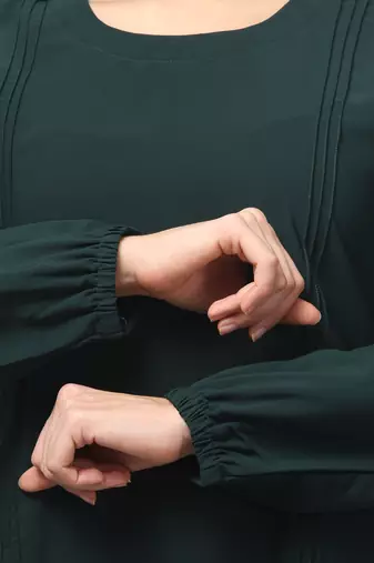 Abaya dress with elasticated sleeves made with nida matte fabric 