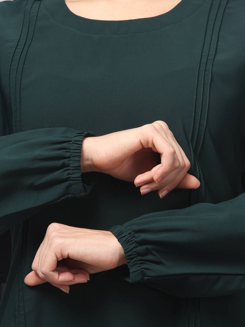 Abaya dress with elasticated sleeves made with nida matte fabric 