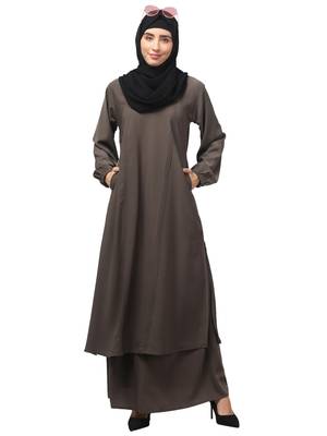 2 Piece Women Abaya Burqa Dress  Sided Pocket 1