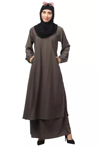 2 Piece Women Abaya Burqa Dress  Sided Pocket