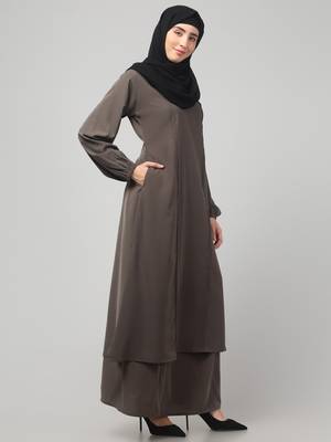 2 Piece Women Abaya Burqa Dress  Sided Pocket 3