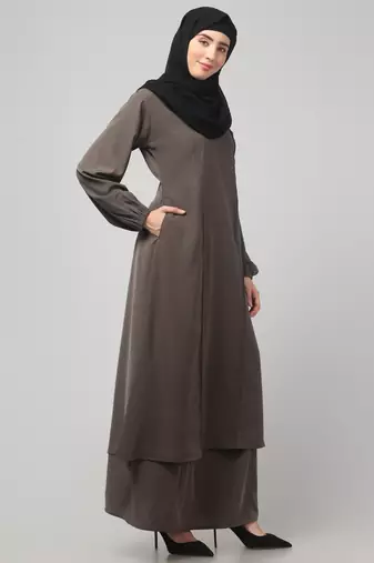2 Piece Women Abaya Burqa Dress  Sided Pocket