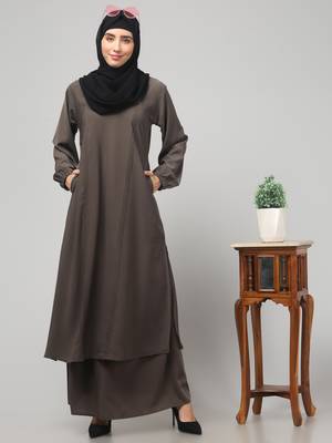 2 Piece Women Abaya Burqa Dress  Sided Pocket 4