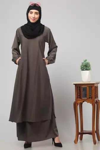 2 Piece Women Abaya Burqa Dress  Sided Pocket