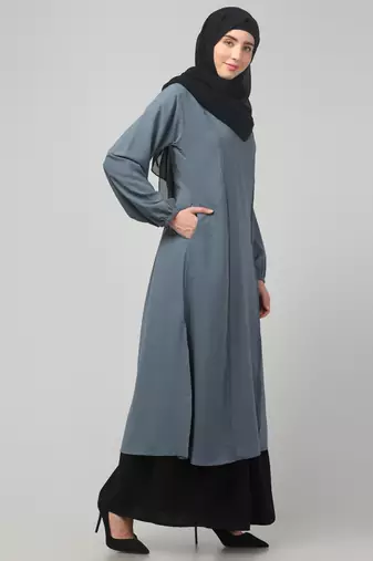 2 Piece for Women Abaya Burqa Dress Double Color Sided Pocket