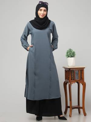 2 Piece for Women Abaya Burqa Dress Double Color Sided Pocket 4