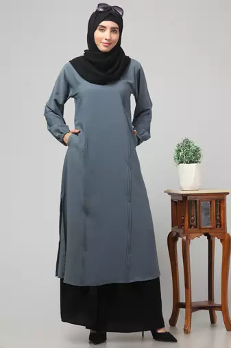2 Piece for Women Abaya Burqa Dress Double Color Sided Pocket