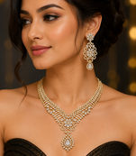 Gold Finish White Diamond Party Wear Necklace Set