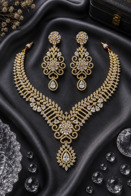 Gold Finish White Diamond Party Wear Necklace Set 2