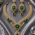 Gold finish electric green diamond necklace set