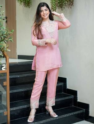  pink silk blend kurta palazzo set 2