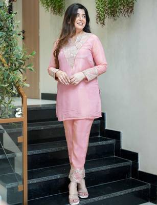  pink silk blend kurta palazzo set 3