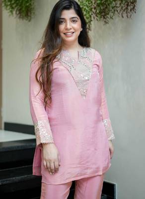  pink silk blend kurta palazzo set 4