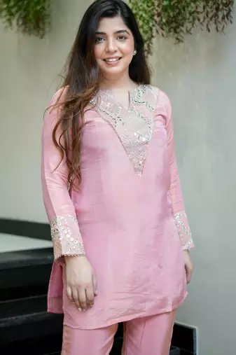  pink silk blend kurta palazzo set
