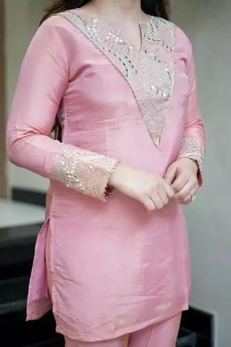  pink silk blend kurta palazzo set