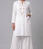 White embroidered rayon kurta set