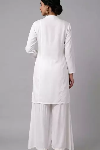 White embroidered rayon kurta set