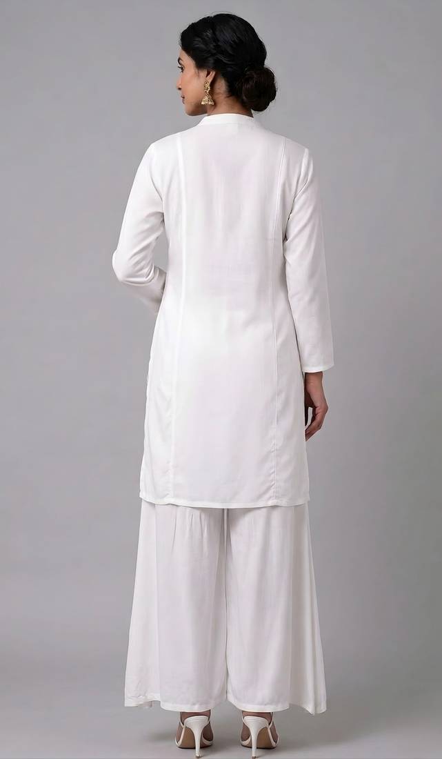 White embroidered rayon kurta set