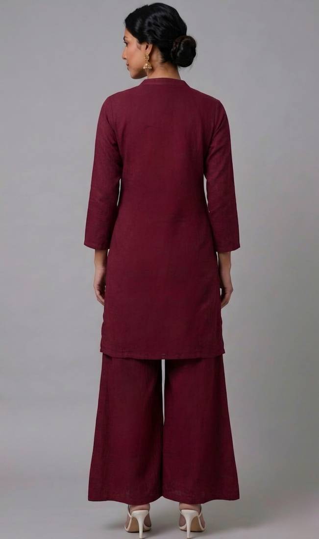 Maroon embroidered rayon kurta set