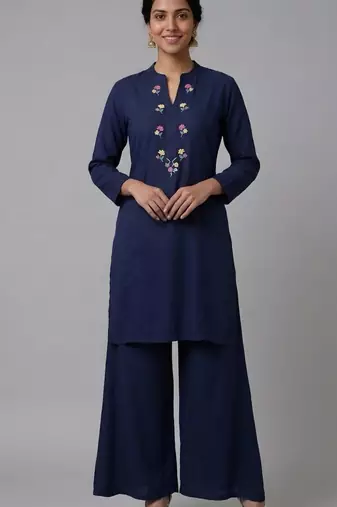Blue embroidered rayon kurta set