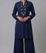 Blue embroidered rayon kurta set