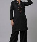 Black embroidered rayon kurta set