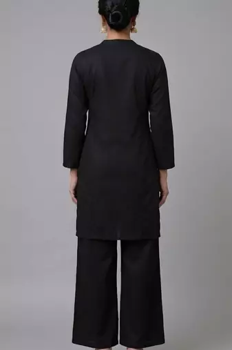 Black embroidered rayon kurta set