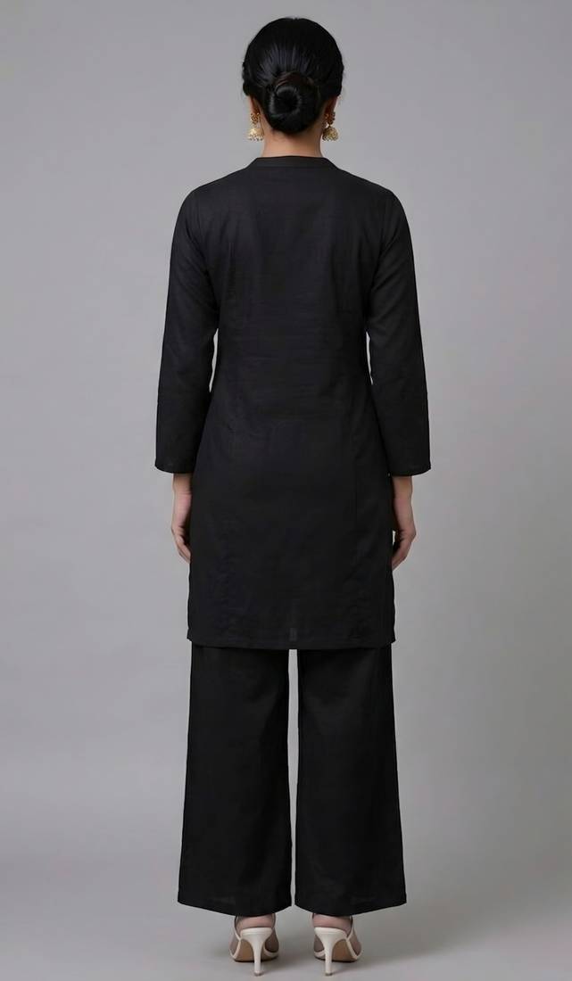 Black embroidered rayon kurta set