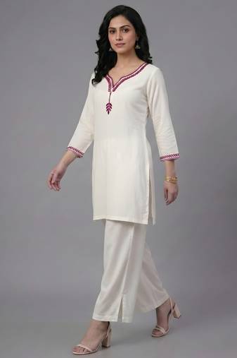 White embroidered rayon kurta set