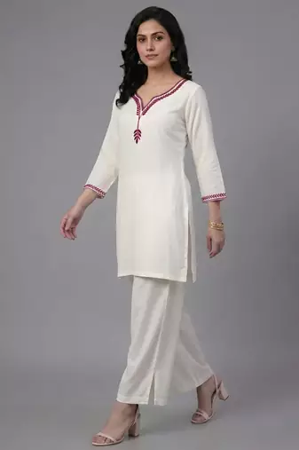White embroidered rayon kurta set
