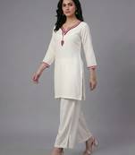 White embroidered rayon kurta set
