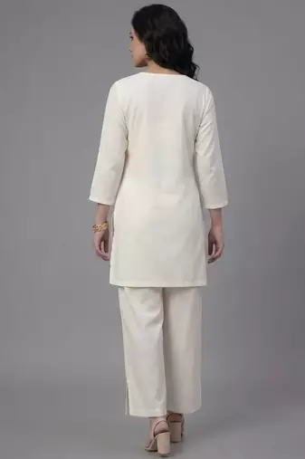 White embroidered rayon kurta set