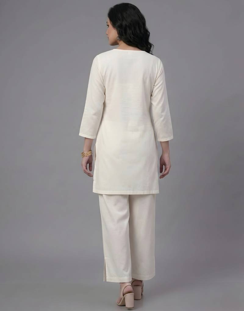 White embroidered rayon kurta set