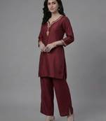 Maroon embroidered rayon kurta set