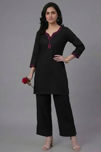 Black embroidered rayon kurta set