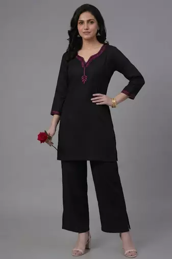 Black embroidered rayon kurta set